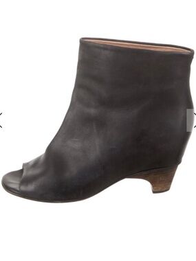 Maison Margiela Black Leather Kitten Heel Vintage Peep Toe Booties